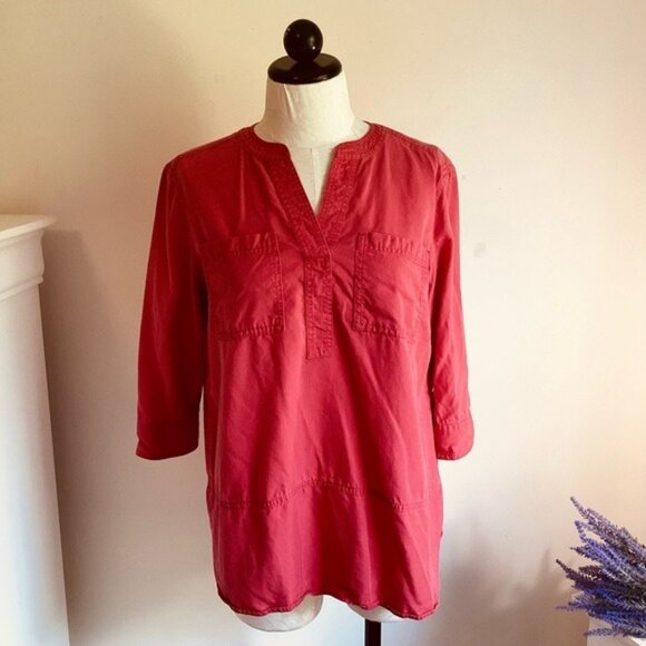 Westbound Petite M Raspberry 3/4 Sleeve Blouse With Split Neckline & Pockets - Picture 2 of 7